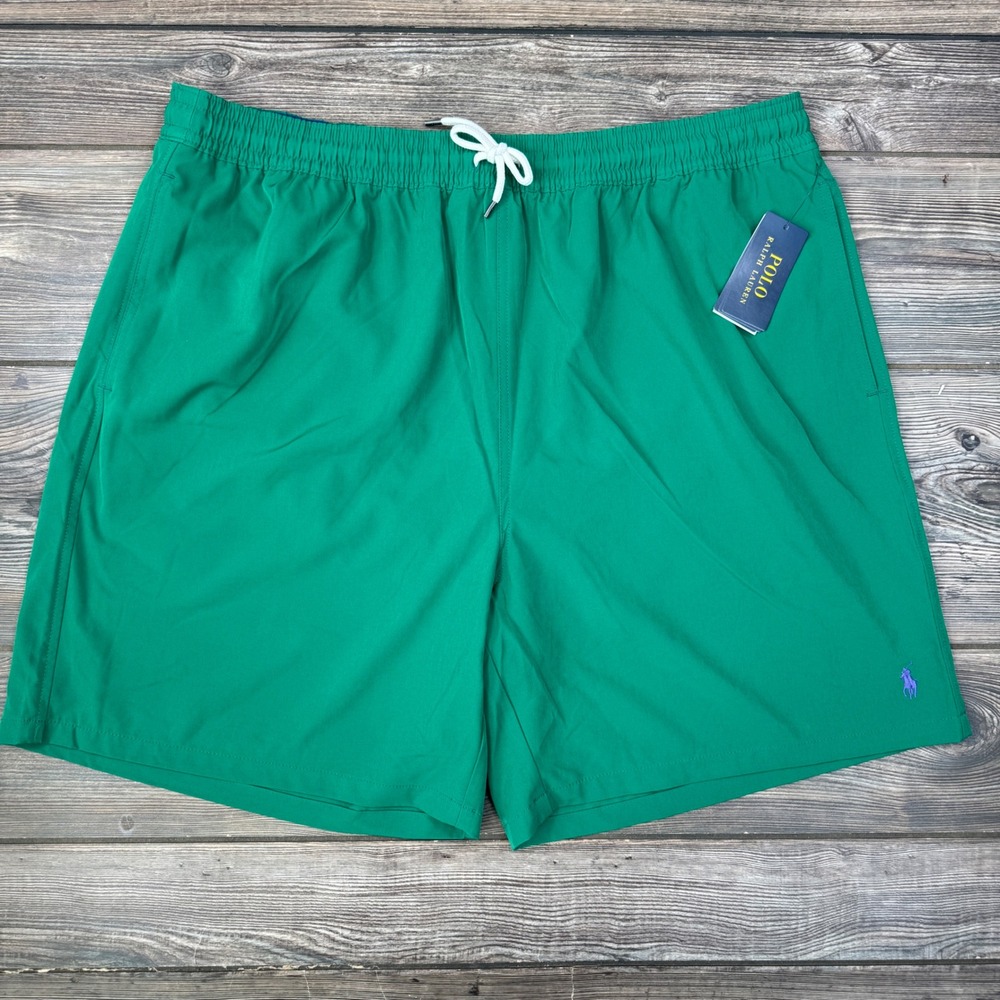 Polo Ralph Lauren Mens Size 2XLT Traveler Swim Trunks Green Pony Logo NWT